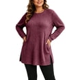 thumbnail image 2 of Plus Size Women's Tunic Tops Ribbed Knit Crewneck Long Sleeve Side Split Fall Soft Brushed Stretchy Relaxed Sweater XL-5XL, 2 of 7