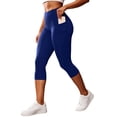 thumbnail image 2 of Women's High Waist Capri Pants,Stretch Workout Yoga Leggings with Side Pockets,Blue,Women's Capri L, 2 of 7