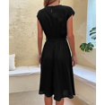thumbnail image 3 of Women's 2024 Summer Dresses Casual Solid Color Classic Short Sleeve Dress Crew Neck Smocked High Waist Tiered Boho Beach Vacation Sundress (Black,Large), 3 of 6