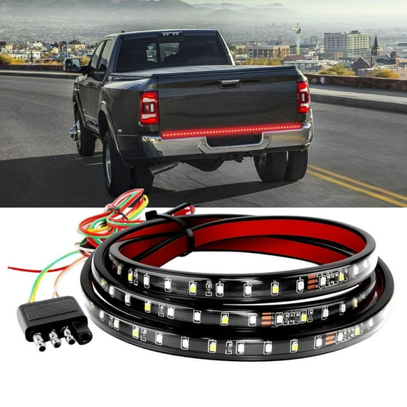 Waywe 60" Truck Tailgate Light Bar 5 Function 108 LED Single Row Strip Universal for Pickup with Red Running Brake Turn Signals White Reverse Lighting