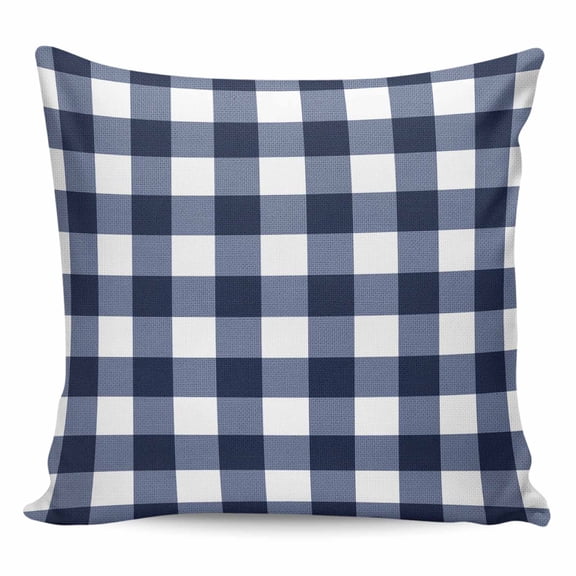Throw Pillow Covers 16x16 Inch, Navy Blue Check Decorative Pillow Cases for Couch Sofa Bed, Farmhouse Buffalo Plaid Blue Cotton Linen Square Home Decor Pillowcases with Hidden Zipper