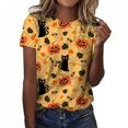 thumbnail image 2 of Puntoco Mujeres Casual Camiseta Holloween Impreso Cuello Redondo Manga Corta Jersey Blusa tops Puntoco Puntoco-1855, 2 of 5