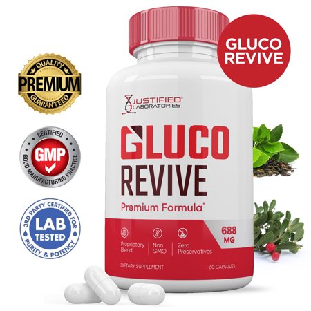 Gluco Revive 688MG Glyco Support Pills Premium Formula Gluorevive Glycogen Support Formulated Hawthorne Hibiscus Garlic Juniper Powder Olive Forskolin Green Tea Extract 60 Capsules