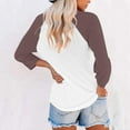 thumbnail image 5 of CheerKidz Women's Patchwork Design 3/4 Sleeve V-Neck Pullover Blouse Unique Shoulder Detail Fashion Tops Casual T-Shirt for Stylish Outfits(Brown,M), 5 of 7