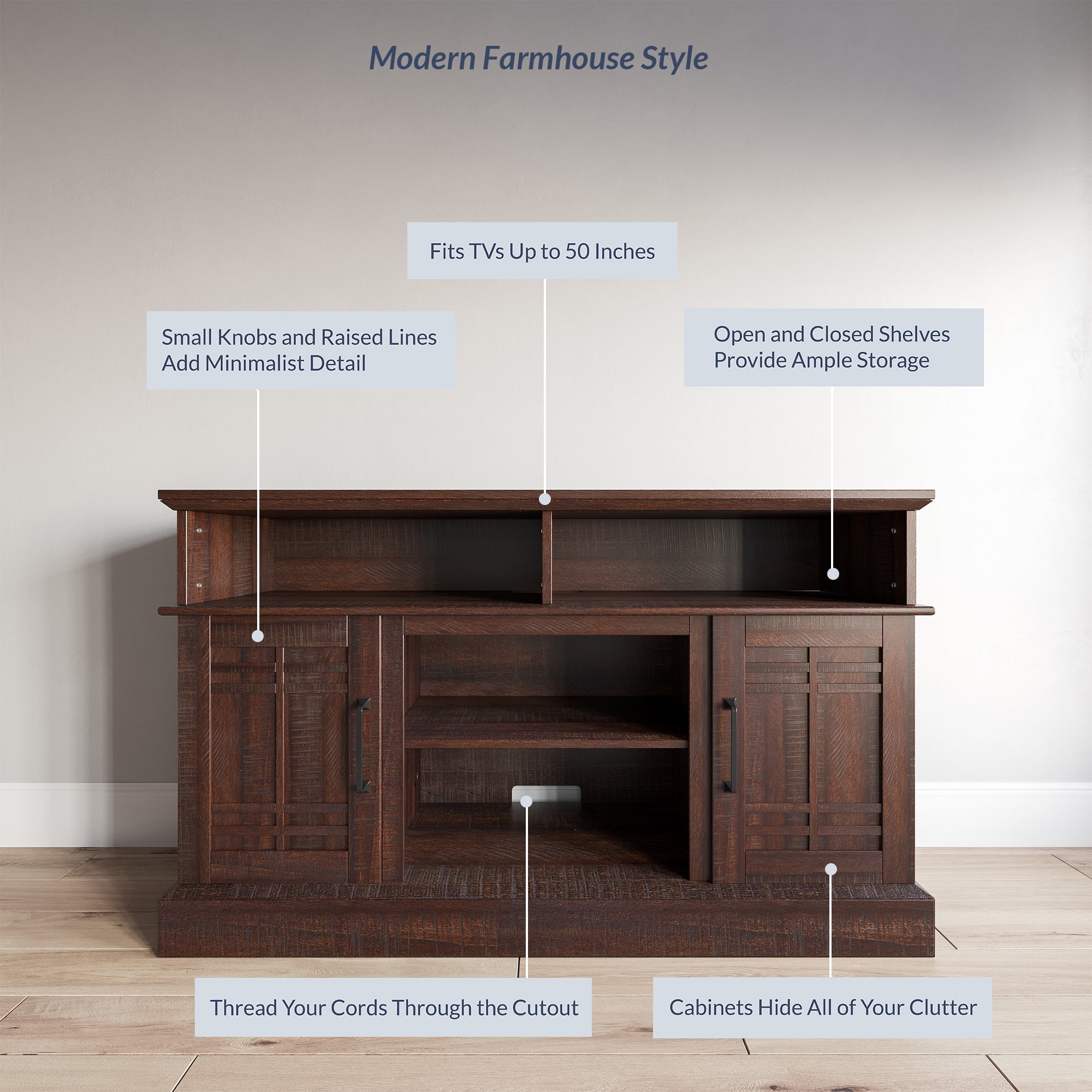 BELLEZE TV Stand Media Entertainment Center - Norrell (Espresso)