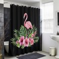 thumbnail image 4 of Pink Floral Flamingos Shower Curtain - Water Repellent Fabric Shower Curtains Washable, Summer Botanical Black Tropical Decorative Polyester Cloth Bathroom Curtains Modern Bath Decor 72"x84", 4 of 8
