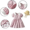 thumbnail image 2 of LYMAYTER Newborn Girls Flower Dresses for Kids Baby Bubble Sleeve Princess Dress Toddler Sweet Sundress with Sun Hat for 3M-4T, 2 of 9