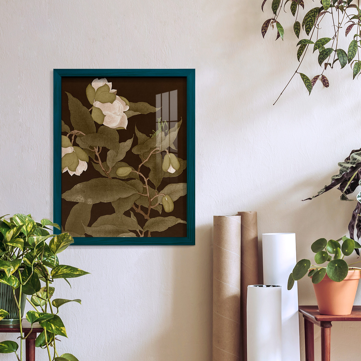 Asian Brocade I - Framed Print w/glass - Ocean Blue