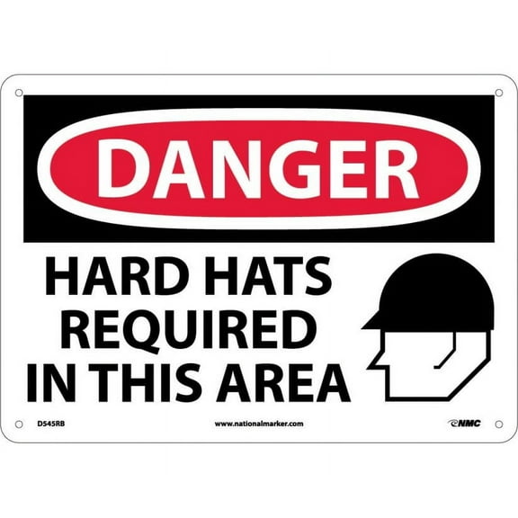 NMC Signs D545Rb, Danger Hard Hats Required In This Area Sign, 10 X 14, Rigid Plastic .050