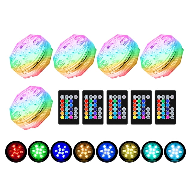 5PCS Submersible LED Lights with Remotes RGB 15 Colors Waterproof Pond Lights Underwater Lights for