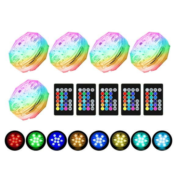5PCS Submersible LED Lights with Remotes RGB 15 Colors Waterproof Pond Lights Underwater Lights for