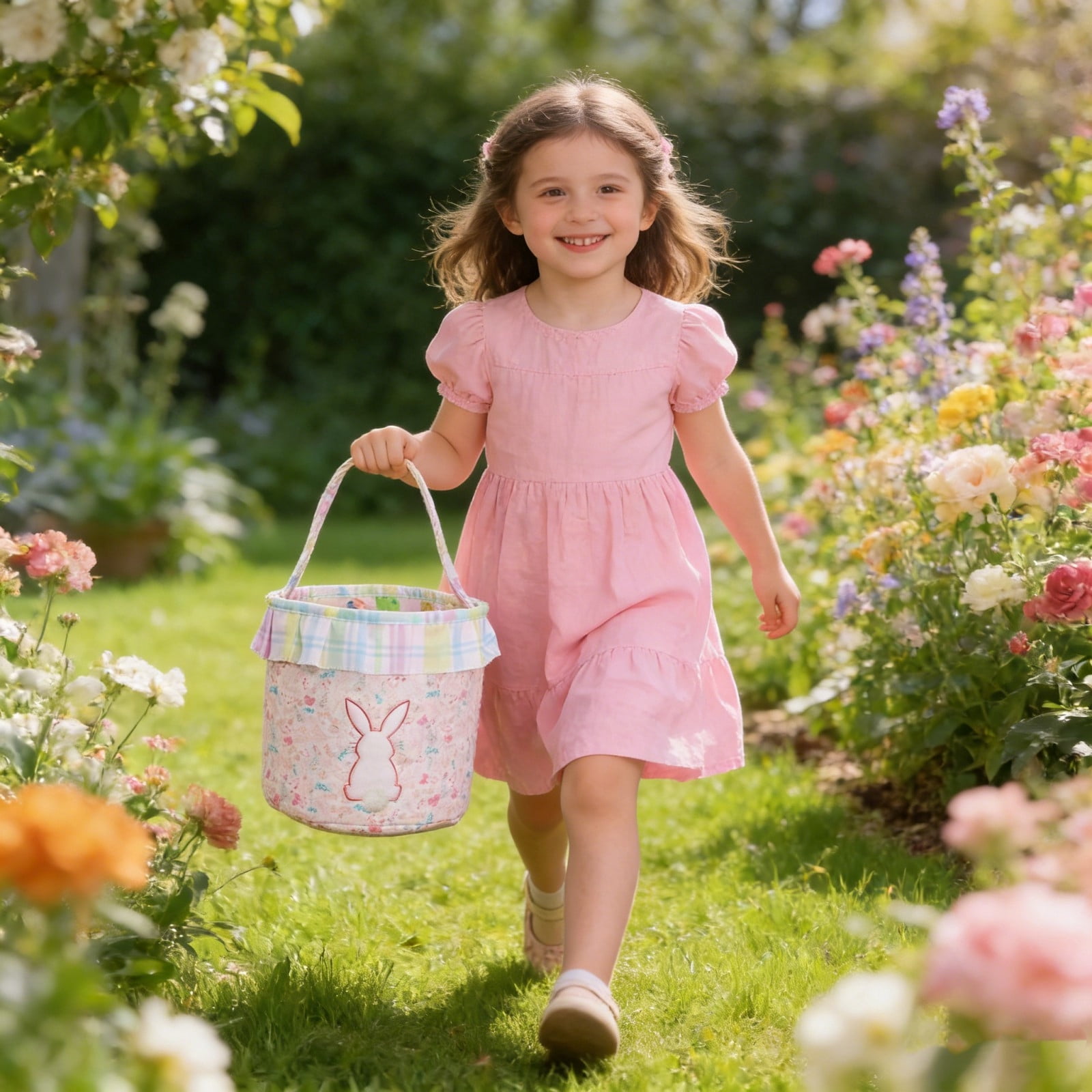 REZUOFI 4 Pcs Easter Basket with Ruffled Design Floral Pattern Storage Tote Bag for Egg Hunt Party Decoration Home Organizer Reusable Foldable Carryall
