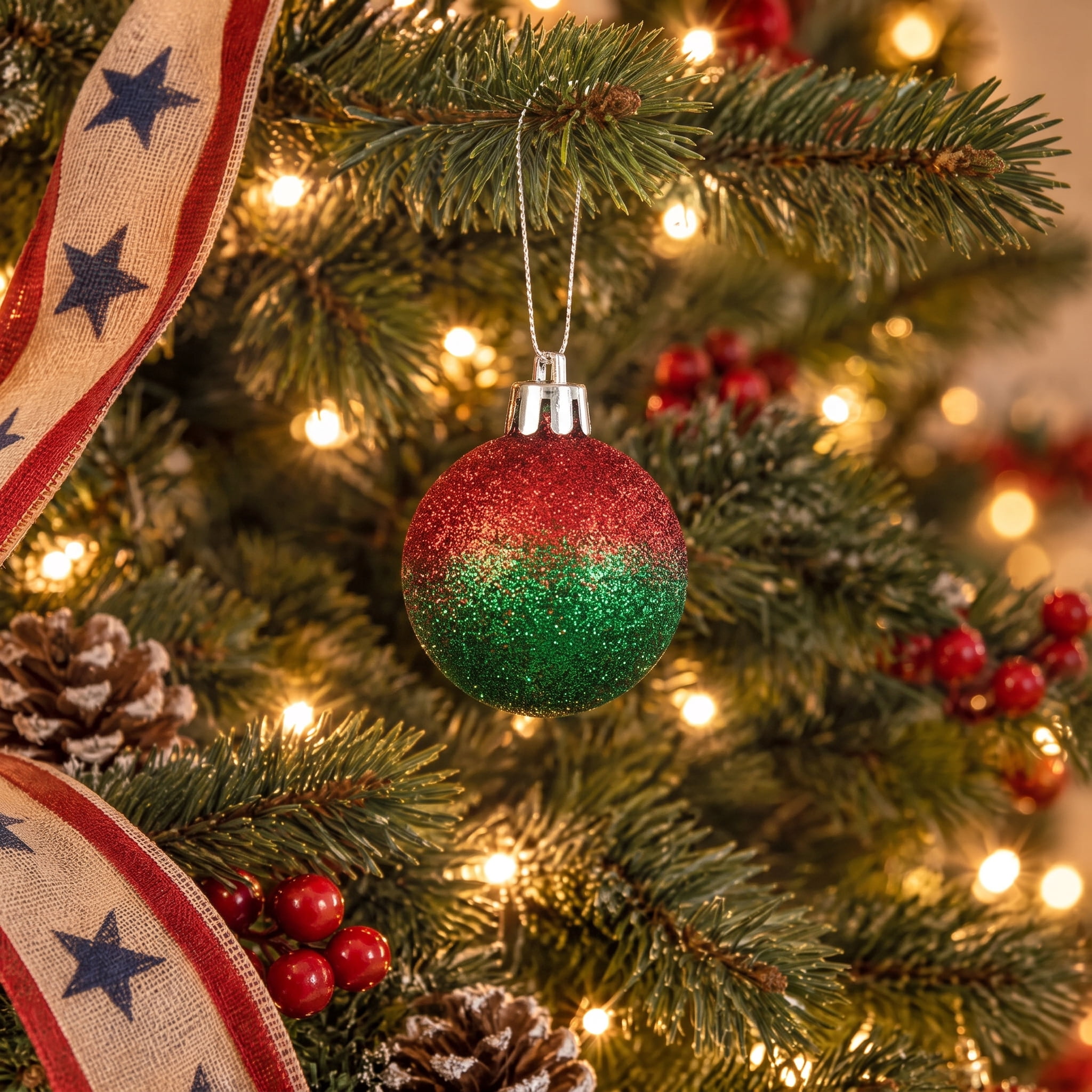 4-Count Red and Green Glitter Mini Christmas Ornaments, 2", by Holiday Time