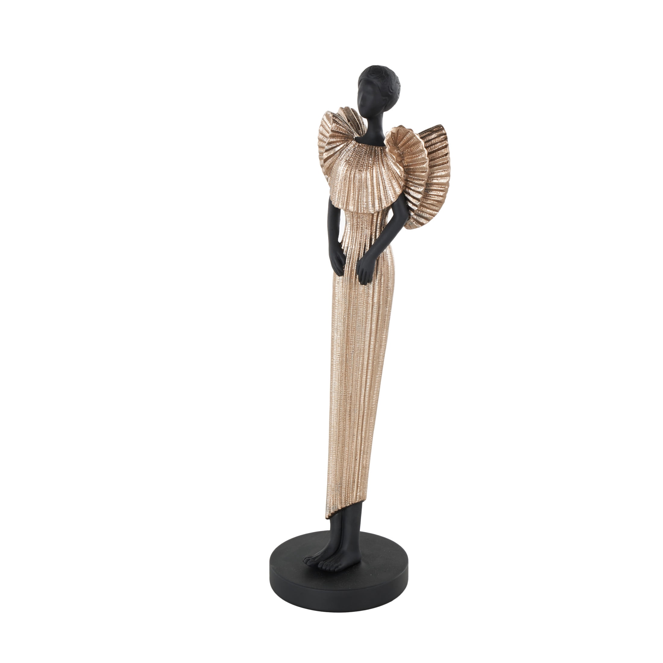5" x 17" Black Polyresin Woman Sculpture with Ivory Dress, by DecMode