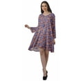 thumbnail image 3 of Moomaya Rayon Flared Dress For Womens Long Sleeve Printed V-Neck Casual Beach Dress For Girls, 3 of 7