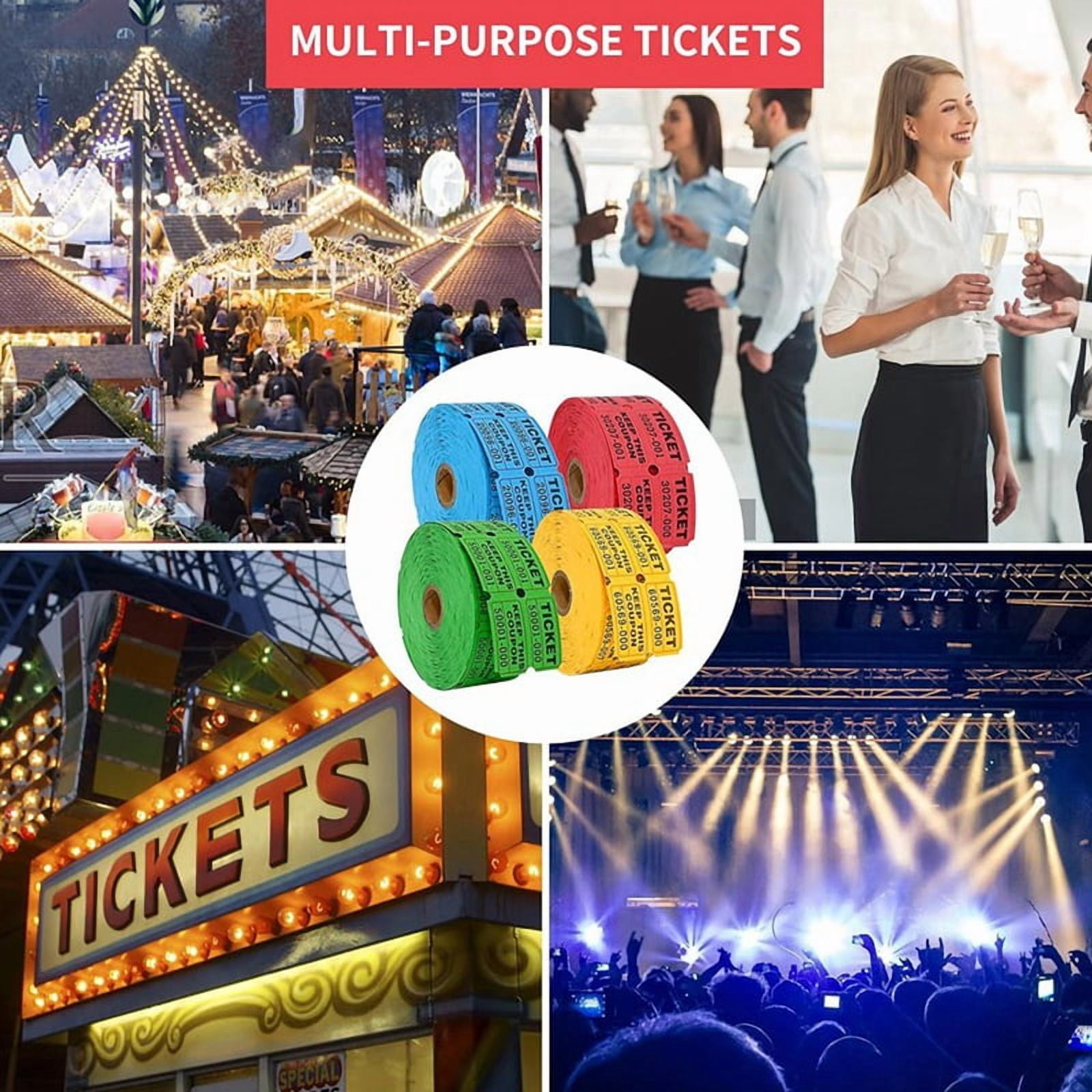 4000 Double Raffle Tickets-4 Assorted Colors (Blue,Yellow,Red,Green) 1000 Tickets Per Roll for Fundraisers & Parties