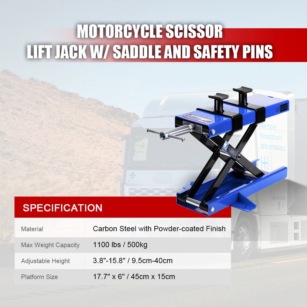 HPDAVV 1100 lbs Steel Motorcycle ATV Lift Jack Crank Hoist Stand W/ Saddle Safety Pins