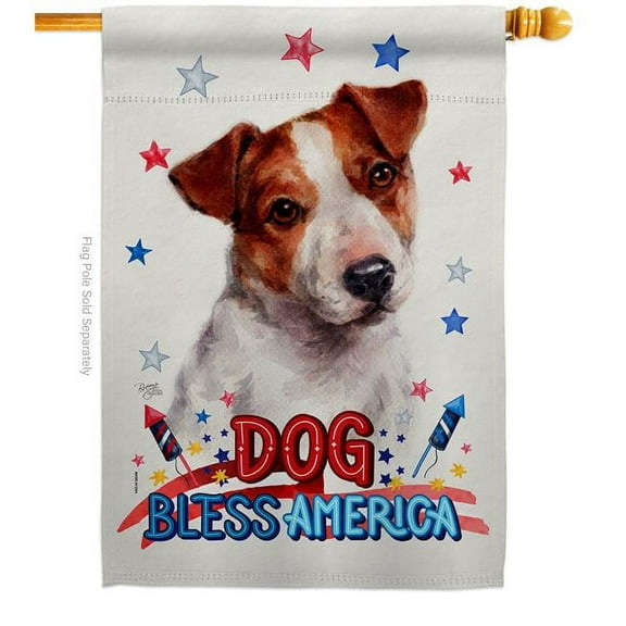 Breeze Decor H120101-BO Patriotic Jack Russell Terrier Animals Dog 28 x 40 in. Double-Sided Decorative Vertical House Flag for Decoration Banner Garden Yard Gift
