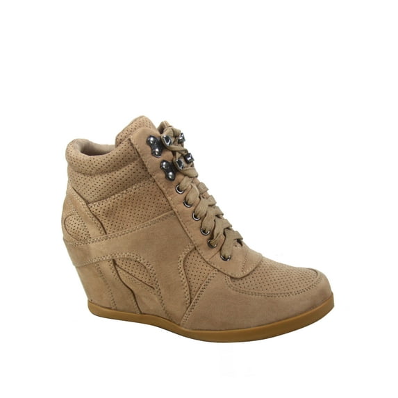 Kaipo-88 Women's High Top Round Toe Lace Up Hidden Wedge Sneaker Shoes