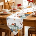 thumbnail image 2 of Orange Blue Pumpkins Fall Table Runner Linen Burlap Table Runner 120 Inches Long Maple Leaf Botanical Thanksgiving Dresser Scarves for Kitchen Island Coffee Dining Room Party Holiday Decor 13"x120", 2 of 8