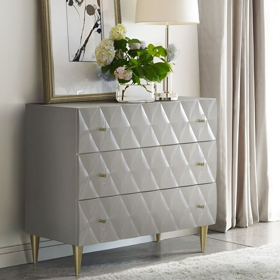 ACME Anson Wood 3-Drawer Console Cabinet in Metallic Silver & Champagne
