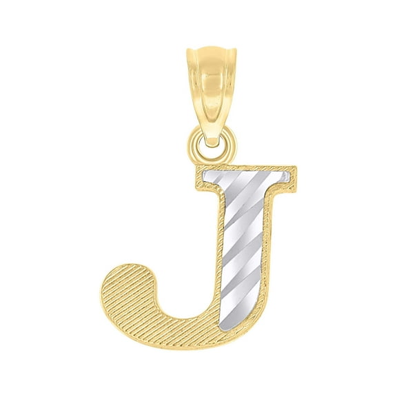10kt Two-Tone Gold Unisex Diamond-Cut Initial J Charm Pendant