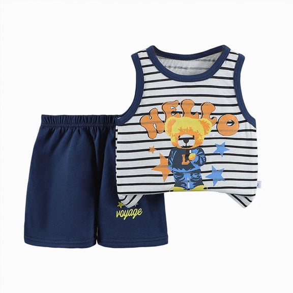 Duqingm Boy Sleeveless Shirt Short Set Toddler Boys Summer Clothing Sets Letters Print Sleeveless Tank Tops T-Shirt Shorts 2 Piece Outfits Navy,4-5 Years
