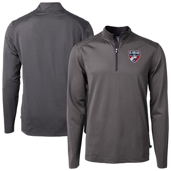 Men's Cutter & Buck Black FC Dallas DryTec Virtue Eco Pique Micro Stripe Recycled Quarter-Zip Pullover Top