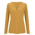 thumbnail image 4 of VISALY Long Sleeve Shirts Pullover Sweatshirts V Neck Waffle Knit Sweatshirt Oversized Sweatshirt Lightweight Fashion Sweatshirt Basic Sweatshirts Tunic Tops Yellow M, 4 of 9