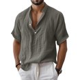 thumbnail image 2 of Men's Cotton Linen Henley Shirt 2026 Short Sleeve Button Down Shirts Solid Casual Summer Beach T-Shirts Gray S, 2 of 7