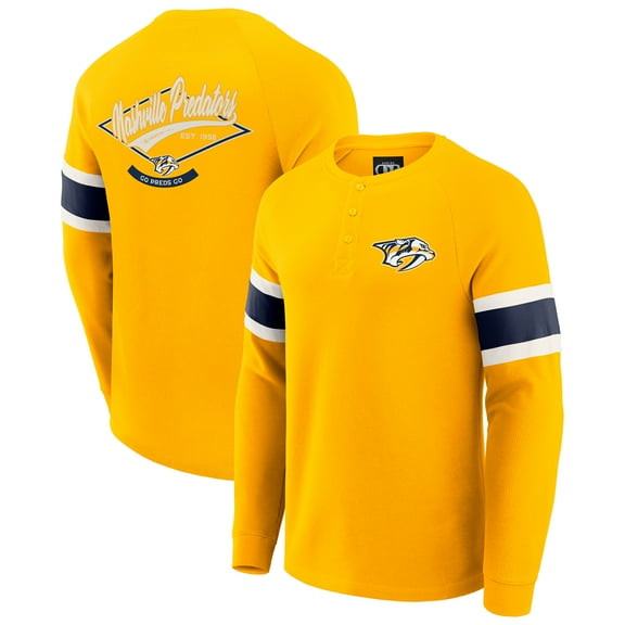 Men's Darius Rucker Collection by Fanatics Gold Nashville Predators Waffle-Knit Raglan Long Sleeve Henley T-Shirt