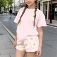 thumbnail image 2 of DJDLJWCJ 2 Piece Girls Short Sleeve Tee and Shorts Set Summer Crewneck Tee Shirts with Stretch Soft Elastic Waist Shorts Pink Size 7-8 Years, 2 of 7