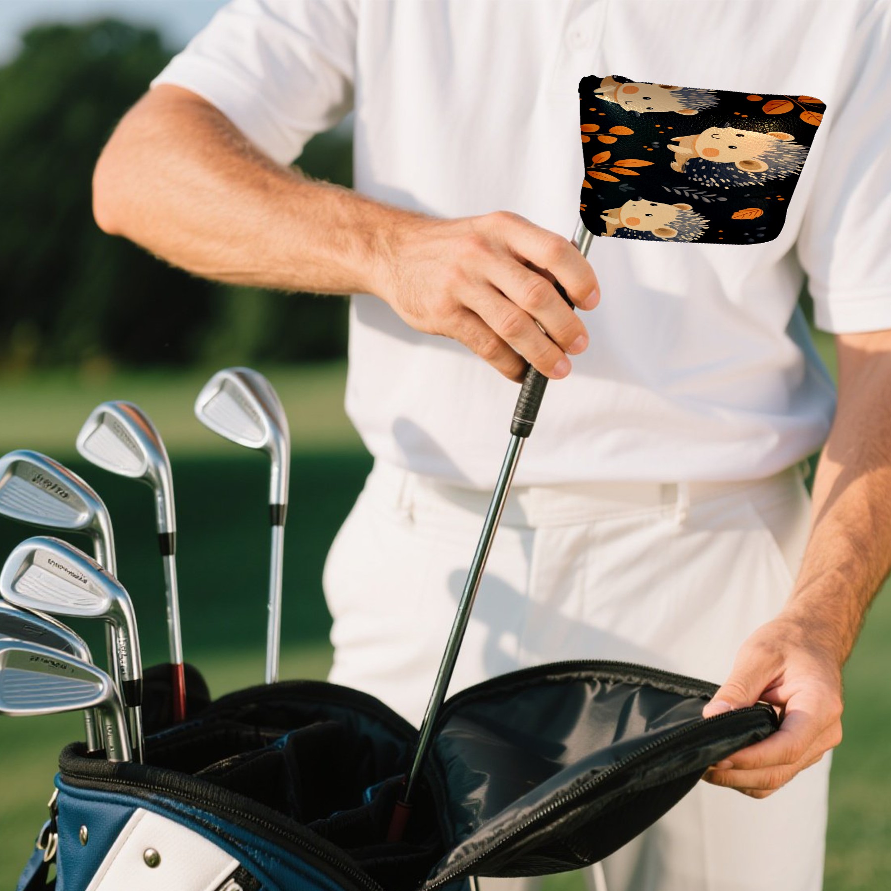 Golf Mallet Putter Cover Premium Leather Waterproof Golf Putter Head Cover with Magnetic Closure Dark Hedgehog