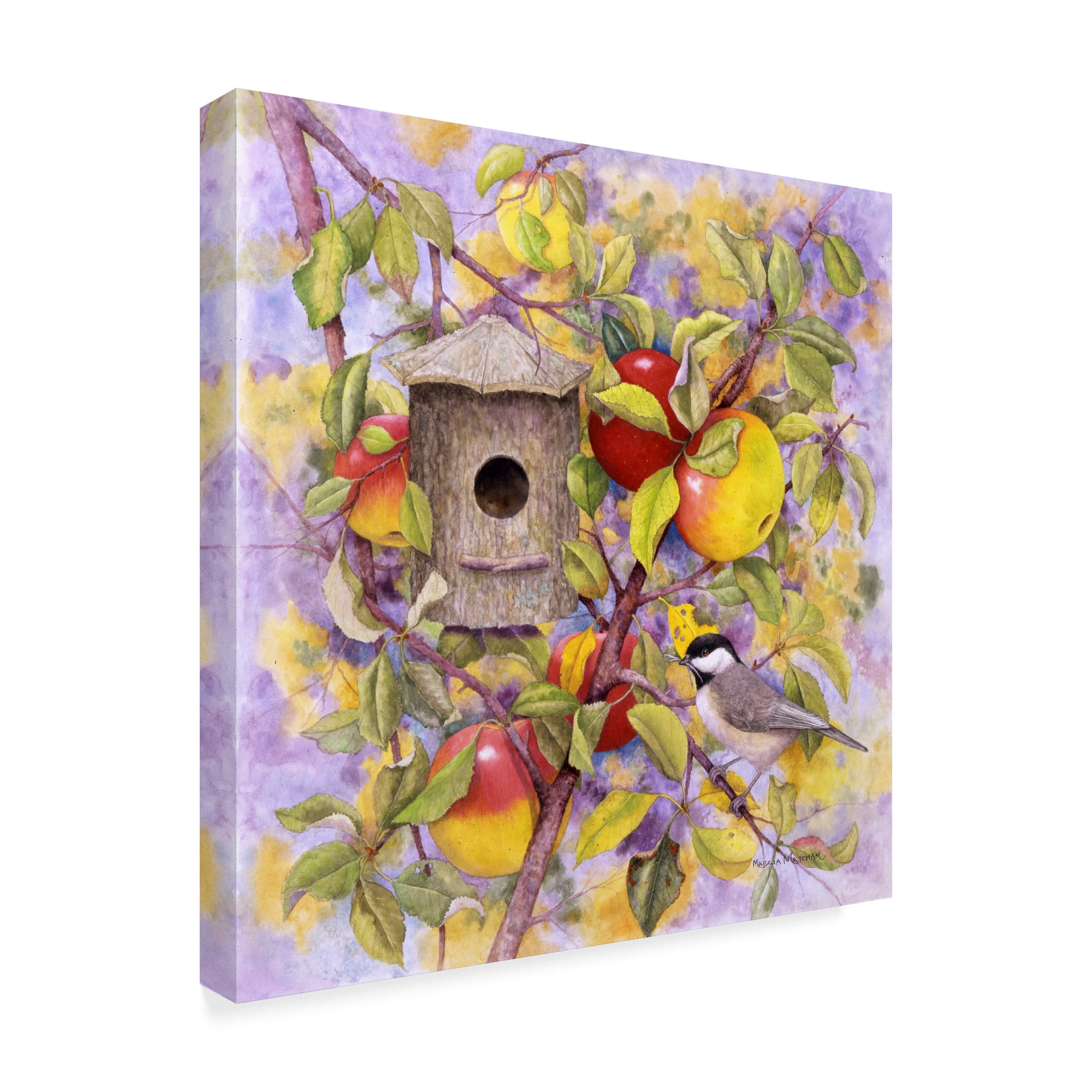 Trademark Fine Art 'Chickadee And Apples' Canvas Art by Marcia Matcham