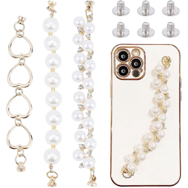 3 estilos de colgantes para celular con cuentas, cadena de perlas, cordón decorativo, linda correa de muñeca, correa universal para dedo, soporte con tornillos, funda, colgante, cordón para colgar