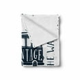 thumbnail image 2 of Beach Saying Soft Flannel Fleece Throw Blanket, Vintage Surf Catch Wave Typographic Design with a Mini Van, Cozy Plush for Indoor and Outdoor Use, 50" x 60", Dark Blue and White, by Ambesonne, 2 of 6