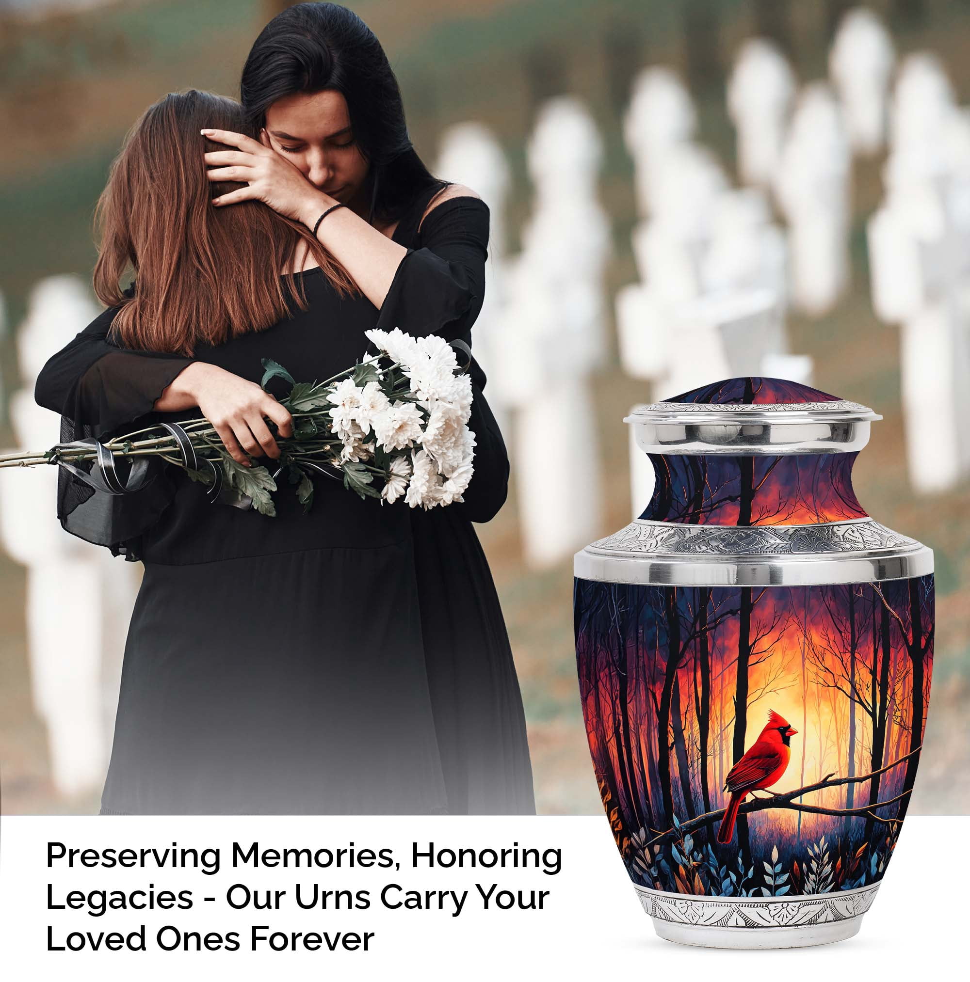 SABURIAL Cardinal Large Cremation Urns for Adult Female Ashes - Memorial Urn for Funeral - Decorative Burial Urns for Human Ashes Adult Man - Unique Urn for Male - 10 Inch