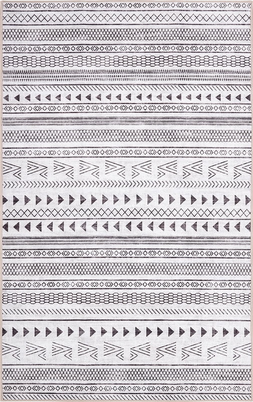 Gianna 5x7 FT Imitation Linen Area Rugs for Living Room, Machine Washable, Low Pile, Ruggable Non-Slip Rug for Bedroom, Dining Room, Geometric Lines
