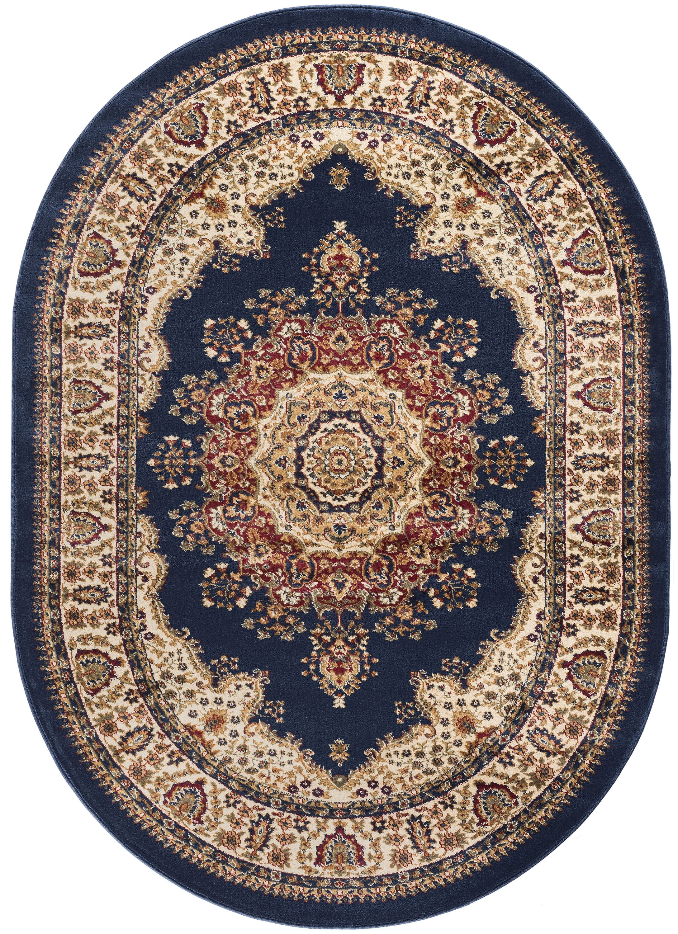 Sensation Transitional 5' x 7' Oval Navy and Beige Polypropylene Indoor Area Rug