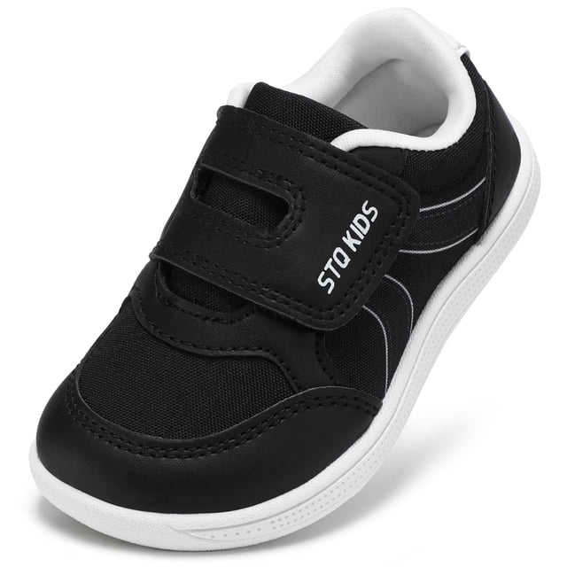 Zapatos para niños pequeños descalzos STQ KIDS, puntera ancha, negro y blanco