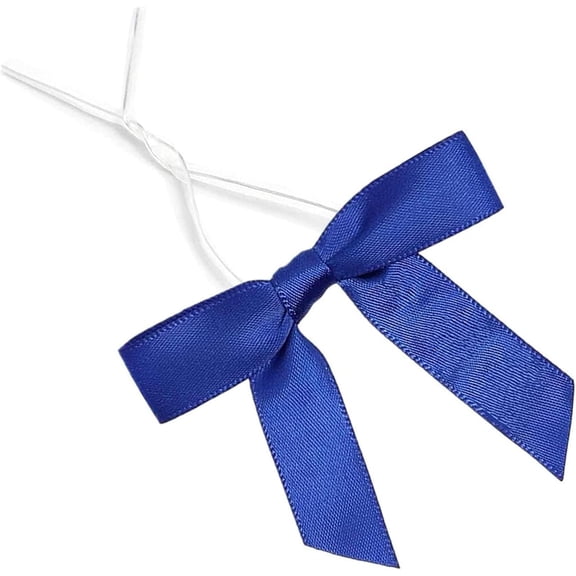50 Pack Blue Satin Ribbon Twist Tie Bows for Treat Bags, Gift Bags, Bakery Candy Bags and Package Decorating Ribbon Bow, Bowknot for Gifts