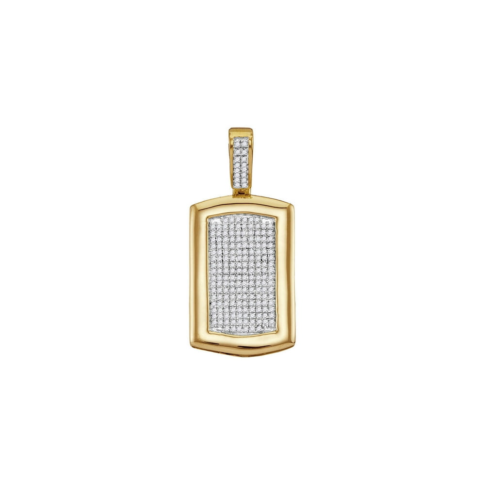 The Jewelry Master 10kt Yellow Gold Mens Round Diamond Dog Tag Cluster