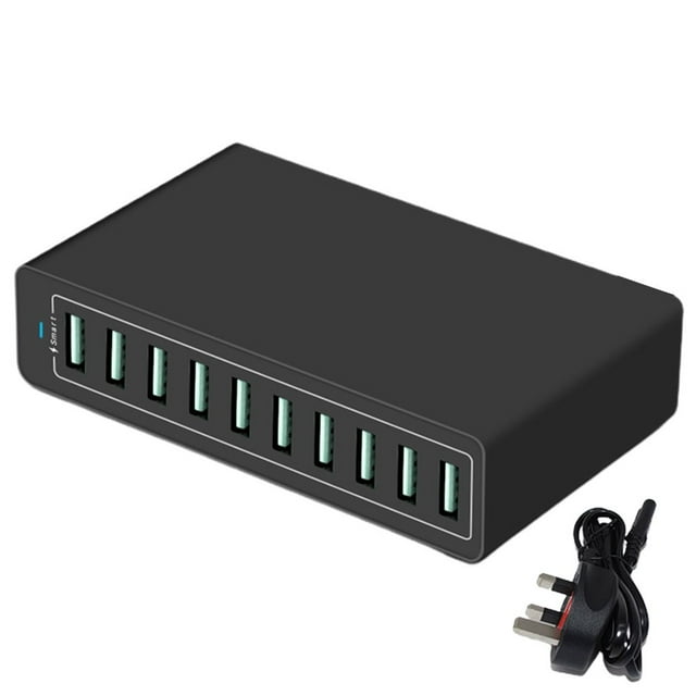 1 Set 50W Multi-port Charger with Cable Quick Charge UK Plug High-speed USB Charger for Mobile Phone
