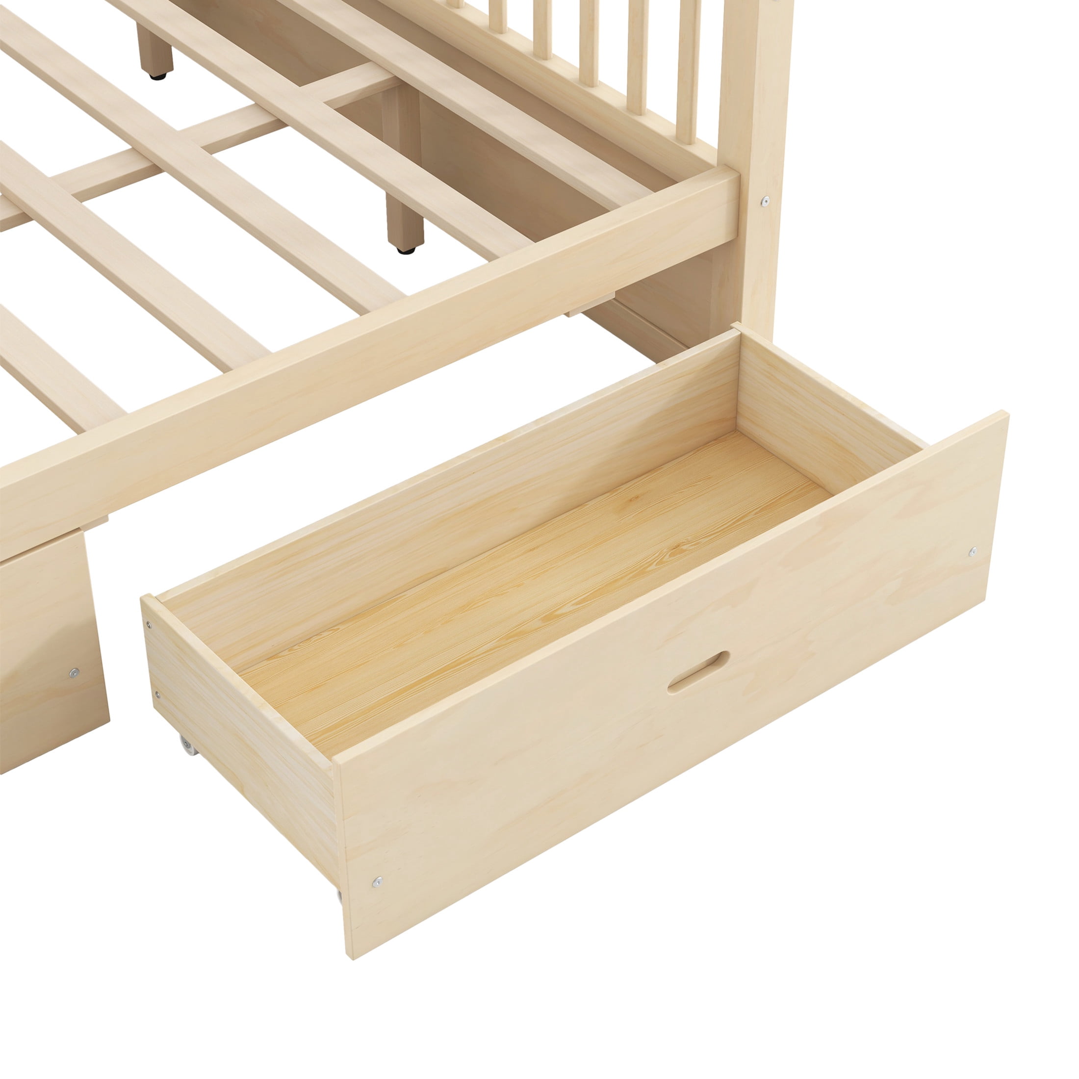 Noble House Stefan King Size Wooden Canopy Bed Frame with Storage Drawers, Farmhouse Decor Style, Natural