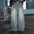 thumbnail image 4 of Mens Jeans Retro Washed Split Design Loose Tapered Straight Wide Leg Denim Trousers Comfortable Casual Daily Wear Fall Pants For Men Blue M, 4 of 7