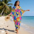 thumbnail image 6 of DISNIMO Tropical Plants Printed Women's Plus Size Kaftan Dress Beach Lounge Kaftan Maxi Dress V-Neck Batwing Sleeve Swimsuit Coverups Lightweight Soft Beach Cover Ups for Bathing Suit, 6 of 7