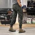thumbnail image 5 of WTOBBY Men's Solid Color Outdoor Overalls, Casual Fashion Tactical Cuff Trousers with Multiple Pockets for Hiking and Work, Functional,Green 3XL, 5 of 5