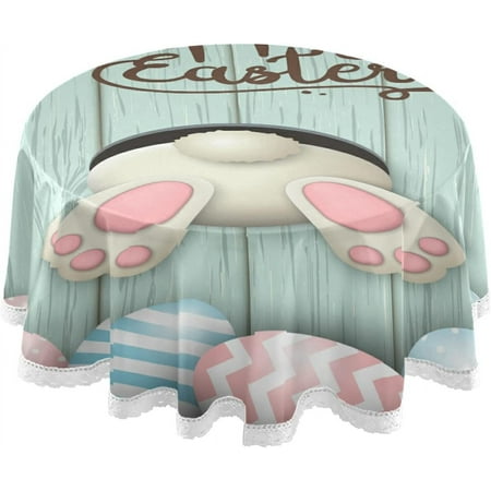 SKYSONIC Easter Round Tablecloth 60In,Easter Cute Bunny Round Table Cloth Water Resistant Spill Proof Large Table Cover for Family Gathering Dinner, Hotel, BBQ