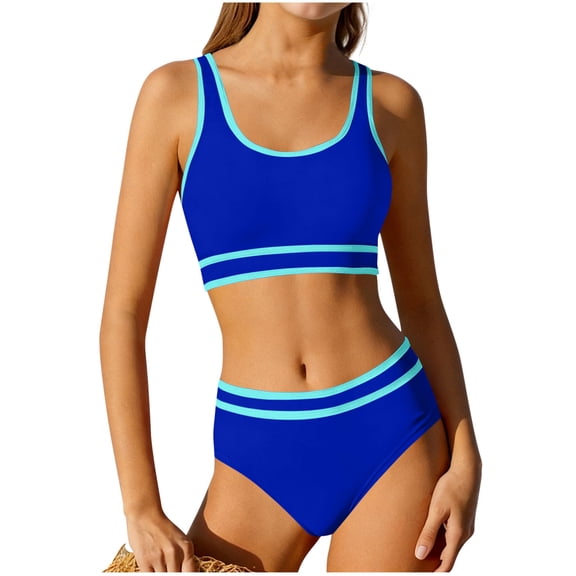 AJTQTH Girls Swimsuit Double Strap High Waisted Sporty 2 Piece Bikini Sets Swimwear Bathing Suits for Girls Fashion Beach Swimsuits Blue 13-14 Years