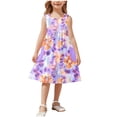 thumbnail image 3 of Piuwrlz Girls Summer Dresses Girl Casual Play Dresses Pocket Crew Neck Pleated Skirts Purple Size 5 Years, 3 of 8